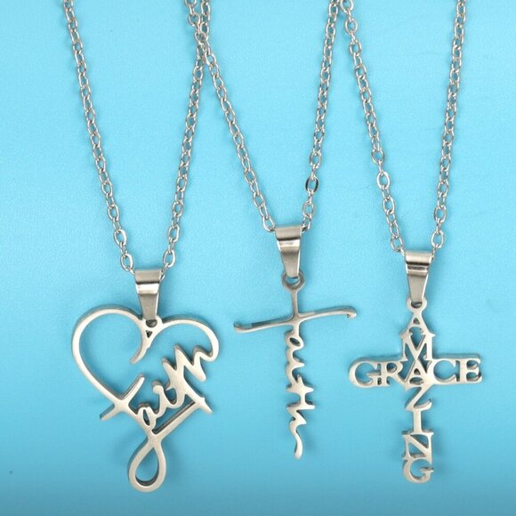 3 piece Silver Christian Women's Stainless Steel  Faith Related necklaces - Picture 8 of 11